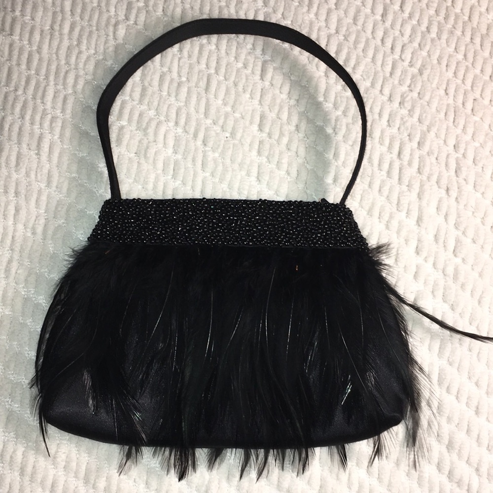 Elegant Black Feathered Evening Bag